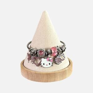 Pink & Silver Kitten Charm Bangle Bracelet for Girls